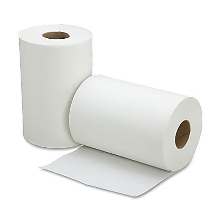 SKILCRAFT® 100% Recycled All-Purpose 1-Ply Hardwound Towels, Embossed, No Perforation, 8" x 350', White, 12 Rolls Per Carton