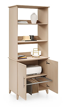 Realspace® Koru 72"H 3-Shelf Bookcase With Printer Shelf & File Storage, Natural Oak
