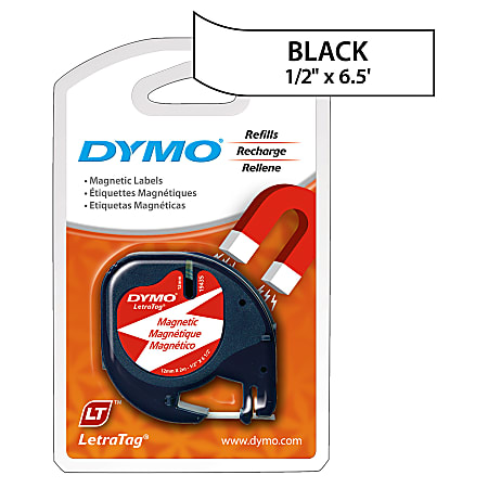 DYMO® LT 19435 Magnetic Black-On-White Labeling Tape, 0.5" x 6.5'