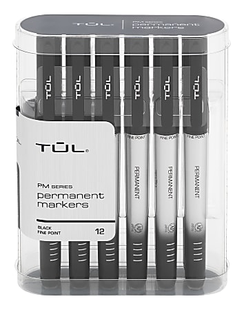 TUL® Permanent Markers, Fine Point, Silver Barrel, Black Ink, Pack Of 12 Markers