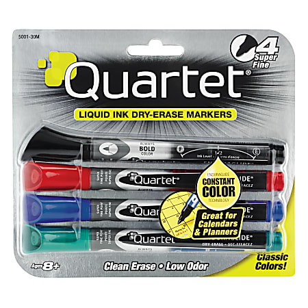 Quartet® EnduraGlide Dry-Erase Markers, Super-Fine Point, Assorted Colors, Pack Of 4