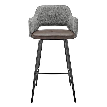 Eurostyle Desi Faux Leather/Fabric Swivel Barstool With Back, Brown/Gray/Black