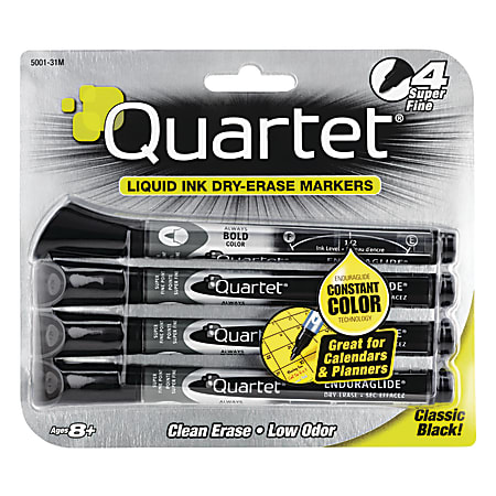 Quartet® EnduraGlide Dry-Erase Marker Accessory Kit, Super-Fine Point, Black, Pack Of 4