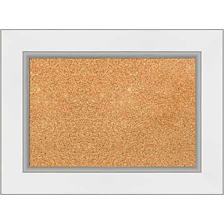 Amanti Art Rectangular Non-Magnetic Cork Bulletin Board, Natural, 23” x 17”, Eva White Silver Plastic Frame
