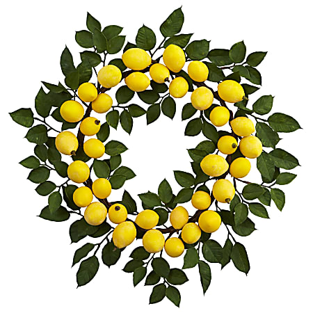 Nearly Natural Lemon 24”H Plastic Wreath, 24”H x 24”W x 3”D, Yellow