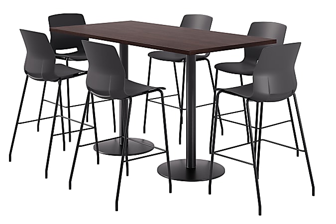KFI Studios Proof Bistro Rectangle Pedestal Table With 6 Imme Barstools, 43-1/2"H x 72"W x 36"D, Cafelle/Black/Black Stools