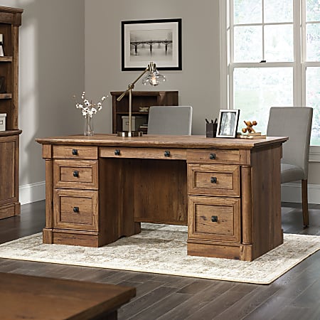 Victorian Style Rustic 66 Inch Solid Wood Home Office Executive Desk