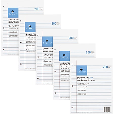 Sparco Notebook Filler Paper - Letter - 200 Sheets - Ruled Red Margin - 16 lb Basis Weight - Letter - 8 1/2 Sparco Notebook Filler Paper - Letter - 200 Sheets - Ruled Red Margin - 16 lb Basis Weight - Letter - 8 1/2