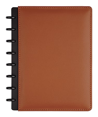 TUL® Discbound Notebook With Leather Cover, Junior Size, Narrow Ruled, 60 Sheets, Brown