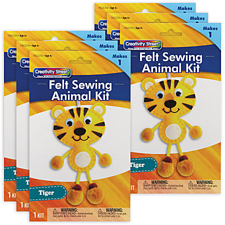 Creativity Street Felt Sewing Animal Kits, 10-3/4” x 4-1/4” x 3/4”, Tiger, Set Of 6 Kits