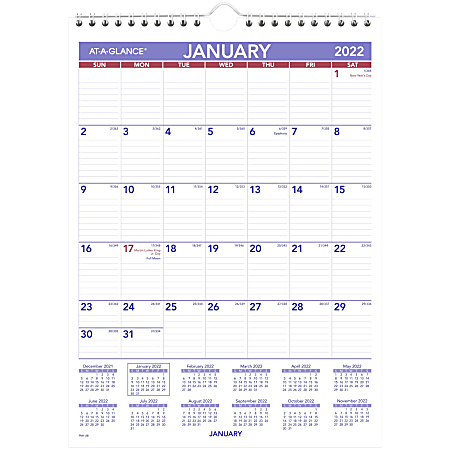 AT-A-GLANCE® Mini Monthly Wall Calendar, 8" x 11", January To December 2022, PM128