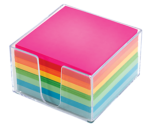 Office Depot® Brand Plexi Note Cube, 3-1/4" x 3-1/4", Unruled, 500 Sheets, Assorted Neon Colors