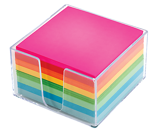 Office Depot® Brand Plexi Note Cube, 3 1/4" x 3 1/4", Unruled, 500 Sheets, Assorted Neon Colors