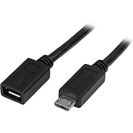 Plateau Biprodukt grænse StarTech.com 0.5m 20in Micro USB Extension Cable MF Micro USB Male to Micro  USB Female Cable Black - Office Depot