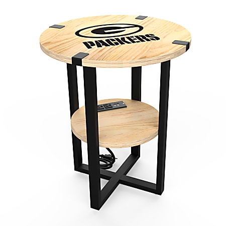 Imperial NFL Wood Round Side Table With Charger, 22”H x 18”W x 18”D, Green Bay Packers