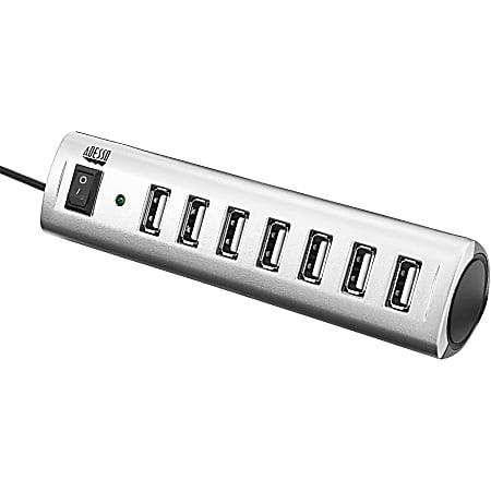Adesso 7-ports USB 2.0 Hub with 5V2A Power Adaptor - USB - External - 7 USB Port(s) - 7 USB 2.0 Port(s) - PC, Mac
