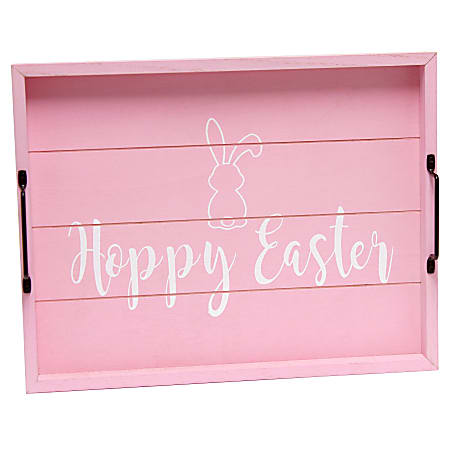 Elegant Designs Decorative Serving Tray, 2-1/4”H x 12”W x 15-1/2”D, Light Pink Wash Hoppy Easter