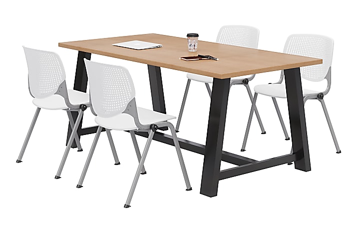 KFI Studios Midtown Table With 4 Stacking Chairs, 30"H x 36"W x 72"D, Kensington Maple/White