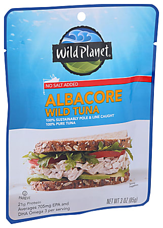 Wild Planet Wild Albacore Tuna Pouches, With No Salt, 3 Oz, Total Qty 24