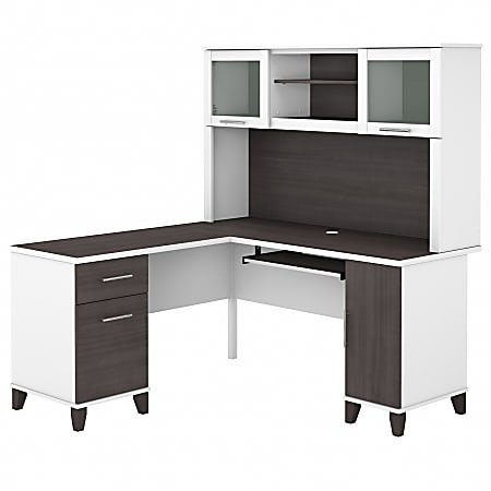 Bush® Furniture Somerset 60"W L-Shaped Desk With Hutch, Storm Gray/White, Standard Delivery