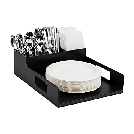 Mind Reader Utensil Napkin & Plate Holder, 4-1/2"H x 15-1/4"W  x 11-1/4"D, Black