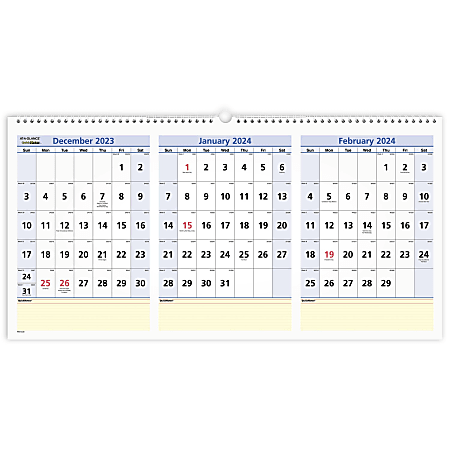 2023-2025 AT-A-GLANCE® QuickNotes 3-Month Horizontal 15-Month Wall Calendar, 24" x 12", December 2023 to February 2025, PM1528