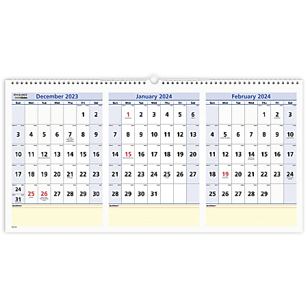 AT-A-GLANCE 2023 Wall Calendar - Large 24" X 12" Horizontal 3-Month View, Wirebound (December 2022 - February 2024)