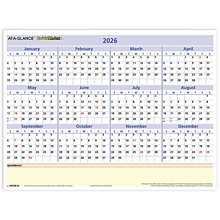 AT-A-GLANCE® QuickNotes® 2026 Reversible Erasable Monthly Yearly Wall Calendar, Small, 16" x 12"