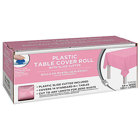Amscan Boxed Plastic Table Roll, New Pink, 54” x 126’