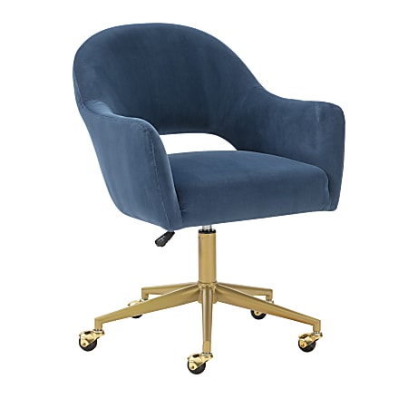 Powell Bogart Velvet Mid-Back Office Chair, Navy/Gold