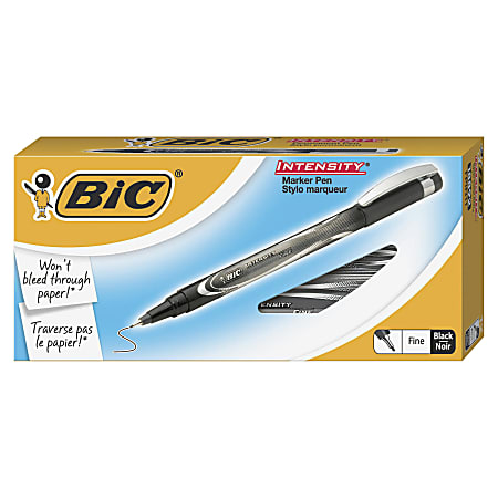 BIC® Intensity Marker Pens, Ultra-Fine Point, 0.5 mm, Black Barrel, Black Ink, Pack Of 12 Pens