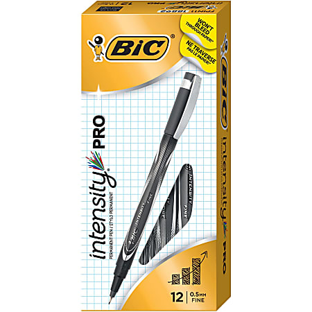 BIC Intensity Marker Pens, Ultra-Fine Point, 0.5 mm, Black Barrel, Black  Ink, Pack Of 12 Pens