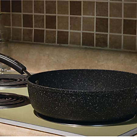 Starfrit The Rock Cookware - 11 Diameter Frying Pan, Lid - Bakelite Handle  - Cooking, Frying - Dishwasher Safe - Oven Safe - Gray - Rock