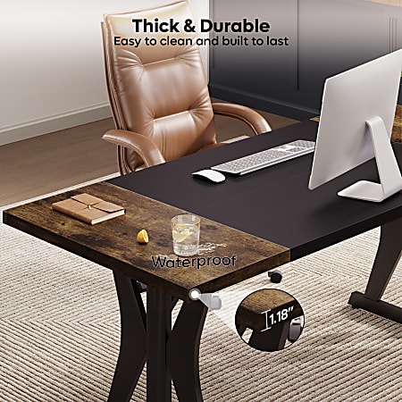 Bestier 71 W Computer Desk With X Shaped Metal Legs Rustic Brown