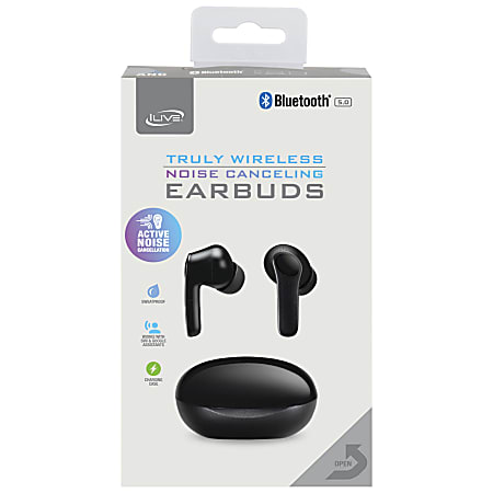iLive Active Noise Cancellation Bluetooth Earbuds, Black, IAEBTNQ102B