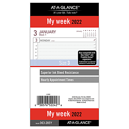 AT-A-GLANCE® Day Runner® 12-Month Weekly Planner Loose-Leaf Calendar Refill, 3 3/4" x 6 3/4", January Start