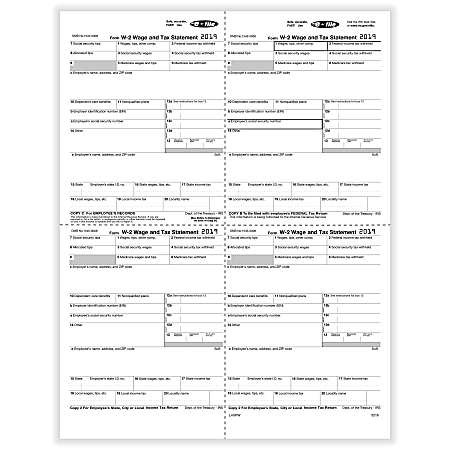 ComplyRight™ W-2 Tax Forms, Inkjet/Laser, Employee Copy B, C, 2 And Local/City Tax, 4-Up Box W-Format, 8-1/2" x 11", Pack Of 50 Forms