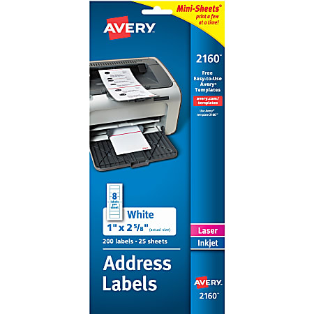 Avery Mini Sheets Address Labels 2160 Rectangle 1 x 2 58 White Pack Of