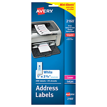 Avery® Mini-Sheets® White Permanent Address Labels, 2160, 1" x 2 5/8", Pack Of 200