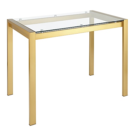 LumiSource Fuji Counter Table, 36-1/4"H x 27-3/4"W x 48-1/4"D, Gold/Clear Glass