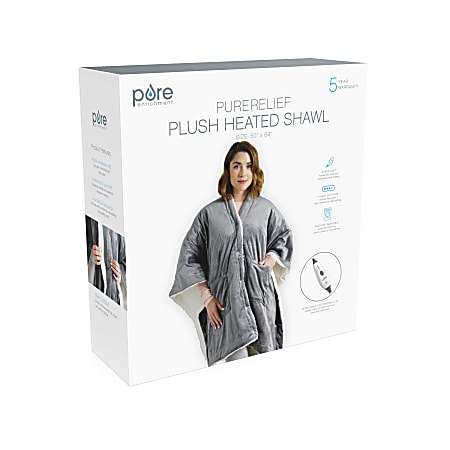 Pure Enrichment PureRelief Plush Heated Shawl, 50" x 64", Gray