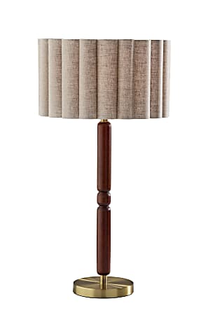 Adesso Laine Table Lamp, Antique Brass/Walnut with Beige Linen Shade