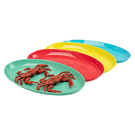Mind Reader Anchor Melamine Seafood Platters, 8" x 14", Assorted Colors, Set Of 4 Platters