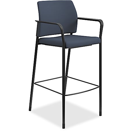 HON Accommodate Cafe Stool, Fixed Arms - Fabric Cerulean Seat - Fabric Cerulean Back - Steel Textured Black Frame - Four-legged Base - 23.3" Width x 21.3" Depth x 31.3" Height