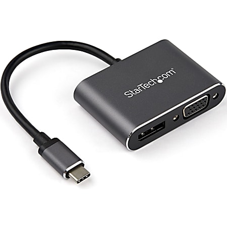 StarTech.com USB C Multiport Video Adapter - USB-C to 4K 60Hz DisplayPort 1.2 HBR2 HDR or 1080p VGA Monitor Adapter - USB Type-C 2-in-1 - 2-in-1 USB-C multiport video adapter to DisplayPort 1.2 or VGA