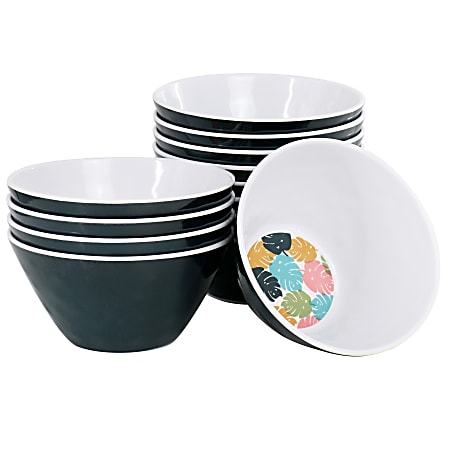 Gibson Home Tropical Sway 12-Piece Melamine Bowl Set, 6”, Teal