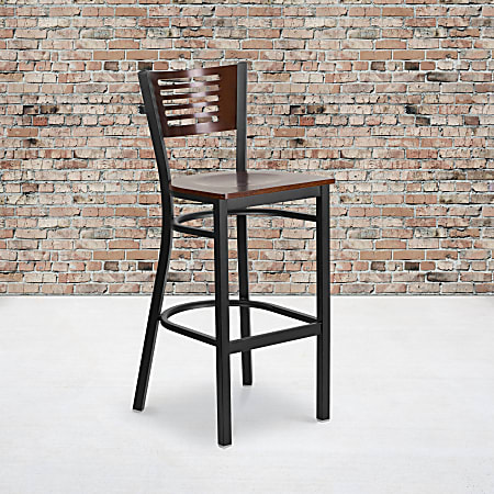 Flash Furniture Decorative Metal Restaurant Barstool With Slat Back, Walnut/Black