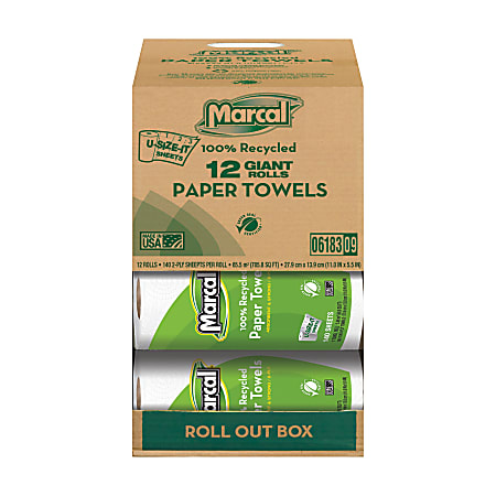 Marcal® Small Steps™ U-Size-It 1-Ply Paper Towels, 100% Recycled, 140 Sheets Per Roll, Pack Of 12 Rolls