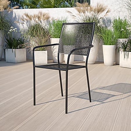 Flash Furniture Oia Indoor/Outdoor Steel Patio Armchair with Square Back, Black