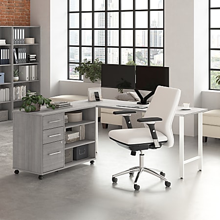 Bush Business Furniture Hustle 72"W Computer Desk and Storage Cabinet with Drawers and Shelves, Platinum Gray, Standard Delivery Service